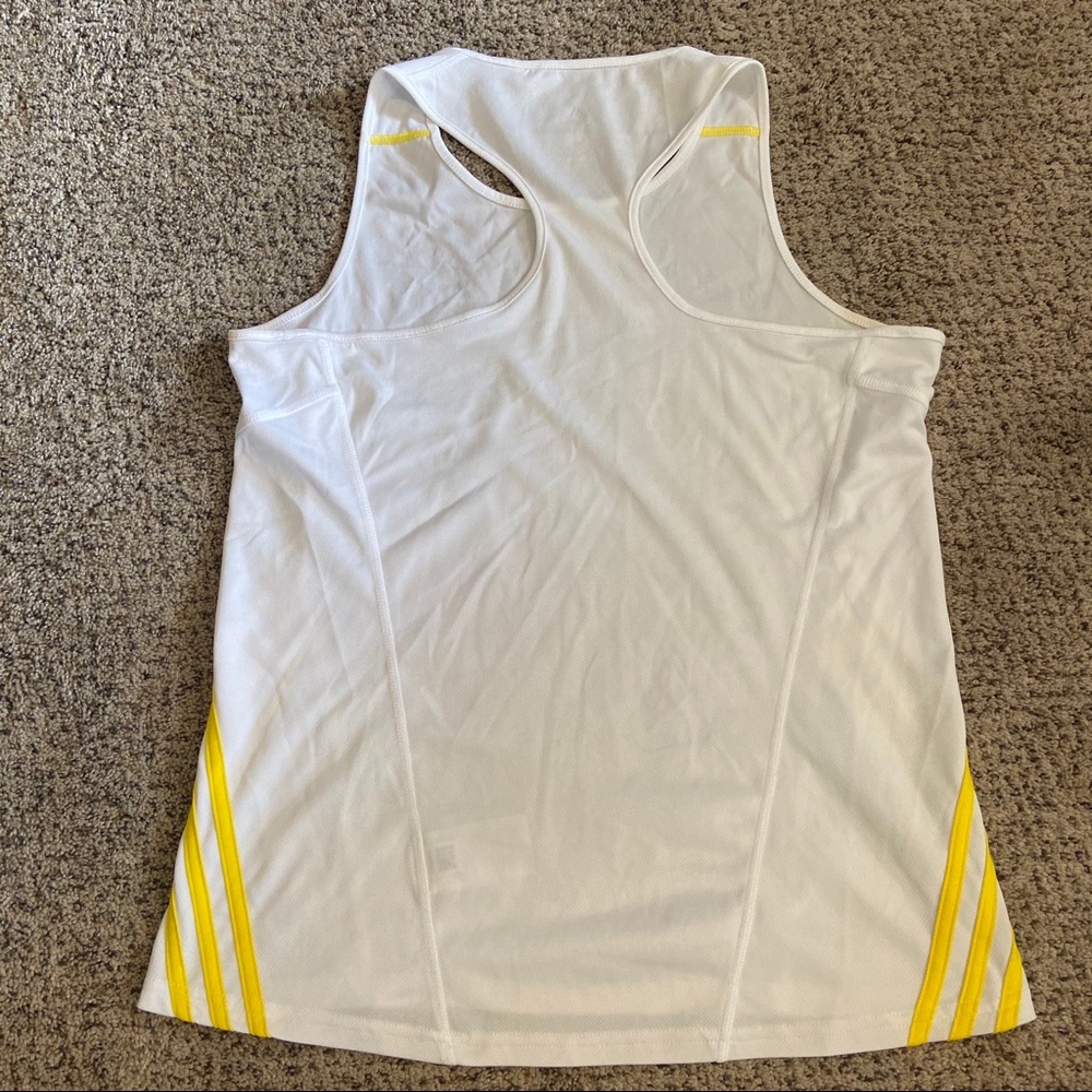 Adidas White Yellow Stripe Athletic Workout Tank Top Shirt Large - Picture 9 of 11